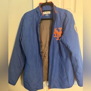 Majestic Blue Varsity Jacket with Orange Accents